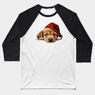Christmas Peeking Puppy Baseball T-Shirt